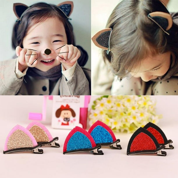 1 pair Stereo Double Cat Ear Clip with Sequins Ears Baby Hair Clip Cute Hairpins